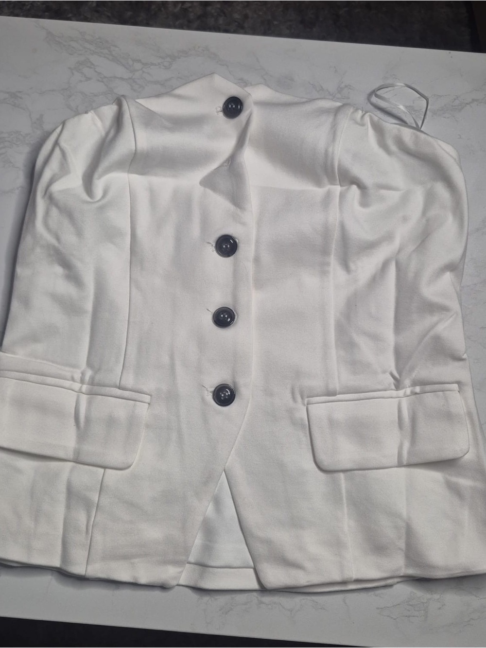 Women's White Strapless Tailored Button Blazer